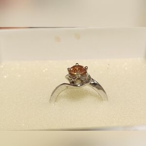 Silver Ring with Amber Orange Gemstone